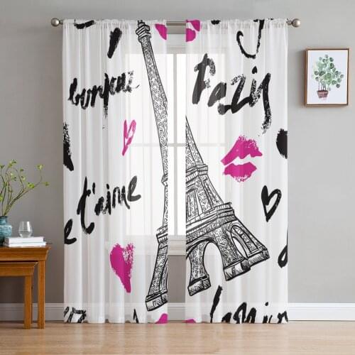 Youth Bedroom Sheer Curtains Eiffel Tower Lips Romance Kitchen Study Curtains Living Room Holiday Decor Tulle Curtains