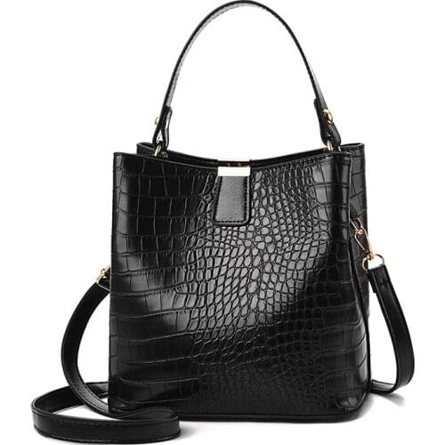 Retro Alligator Bucket Bags Women Crocodile Pattern Handbag Capacity Casual Crocodile Shoulder Messenger Bags Ladies PU Purse