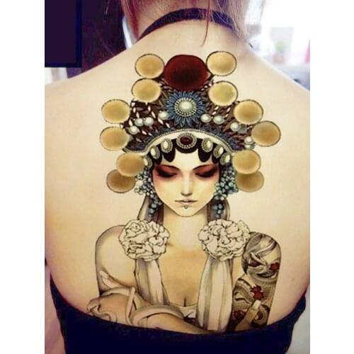 Waterproof Big Large Full Back Chest Tattoo Wild Wolf Buddha Fake Tattoo Chinese Dragon Opera Fox Fish Full Back Tattoos Sticker