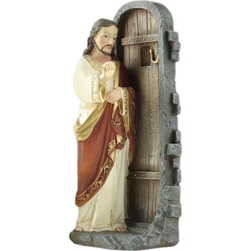 Jesus Knocking Door Ornament Jesus Figurines Hand Painted Resin Crafts Decoration For Home Church Catholic Gift