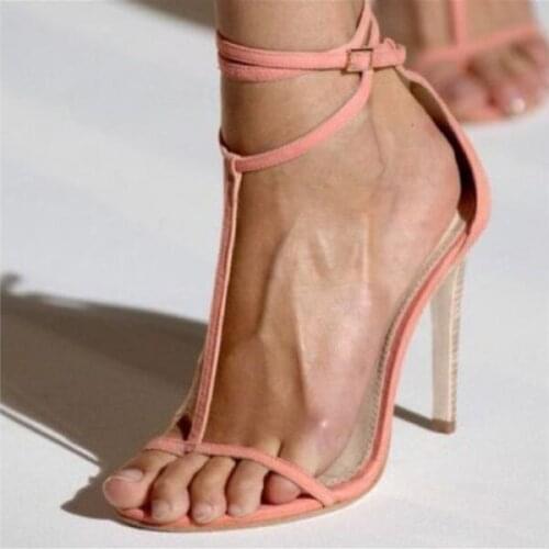 High Quality Pink T-bar Ankle Strap Women Sandals Peep Toe Cut-out T-Strap Banquet Dress Shoes Ladies Gladiator Sandals Womens