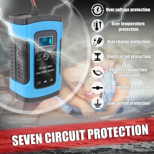 12V 6A Full Automatic Car Battery Charger Intelligent Fast Power Charging Pulse Repair Chargers Digital LCD Display