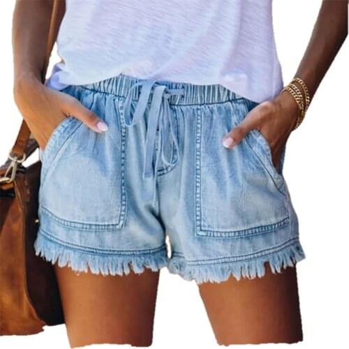 Womens Jeans Y2K spring/summer 2021 fashion womens denim shorts in solid color with tassels loose loose go with denim shorts