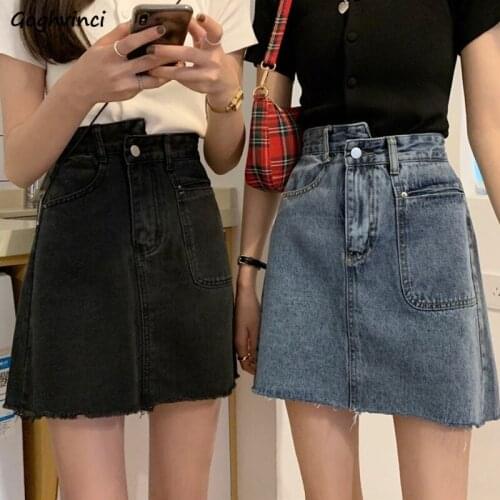 Women Solid Skirts Designer A-line Retro Fashionable Irregular Denim Korean Style Chic High Waist Females Slim 2021 Newest Hot