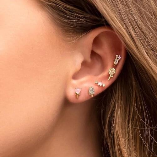 2021 Minimalist real 925 sterling silver cute sweet pink candy heart wine glass stack stud earring for women girls charm jewelry