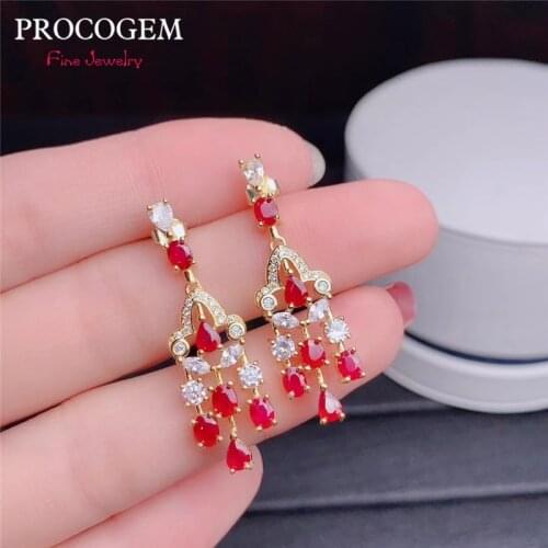 Chandelier Natural Ruby Drop Earrings for Women Party wedding Real gemstones Fine jewelry Silver 925 with Certificate #764