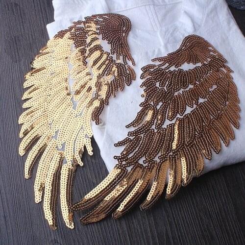Gold/siver wing iron sticker for clothing sequins patches applique toppe parches para la ropa patches for clothes