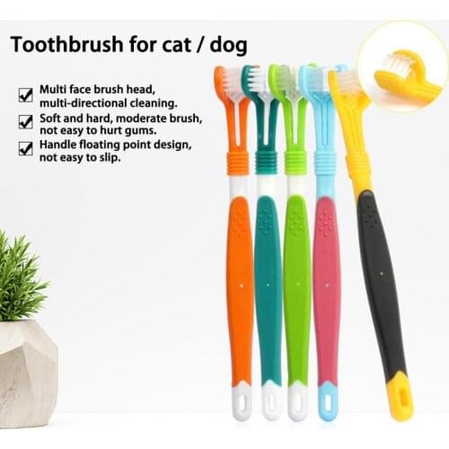 Pet Three-Head Toothbrush Multi-angle Cleaning Dog Brush Addition Bad Breath Tartar Teeth Care Dog Cat Grooming Tools