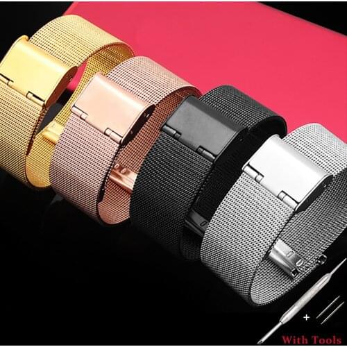 10 12 14 16 18 20mm 22mm 24 Milanese Metal Watch Band for Huami Amazfit Bip Stainless Steel Wristband Accessories Free Tool Pins
