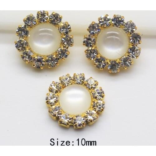 NEW 10Pc 10MM Transparent Cat Eye pearl Rhinestone button golden mini metal buttons DIY Wedding Decoration children clothing