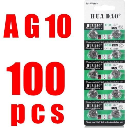 100 Pcs 1.55V AG10 L1131 389 189 LR54 LR1130 Alkaline Batteries Button Cell Coin For Clocks Watches Calculators Computers