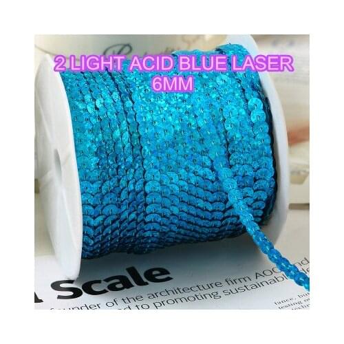 100 Yards 6mm Laser Sequins Trim, Sold Per Packet of 1 Roll(100 Yards)-2# Laser Light Acid Blue Sequin Ribbon