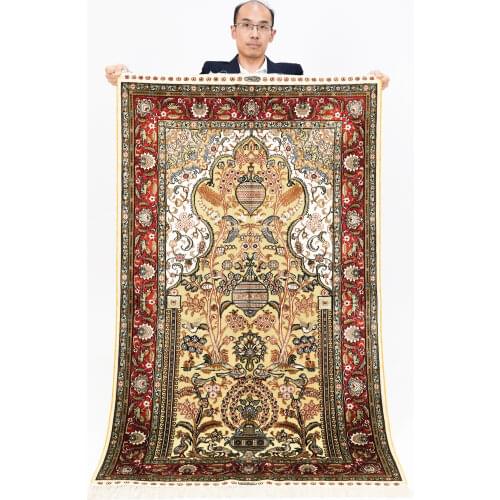 YILONG 2.5x4' Persian Handmade Silk Carpet High Value Unique Pattern Gold Silk Rug (LH137A2.5x4)