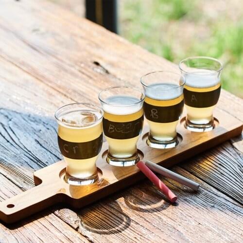 4 Cups Imported Craft Beer Mug Set Trumpet with Wooden Tray Bar Party Glass Cup Water Cup Personality Graffiti Wedding Drinkware