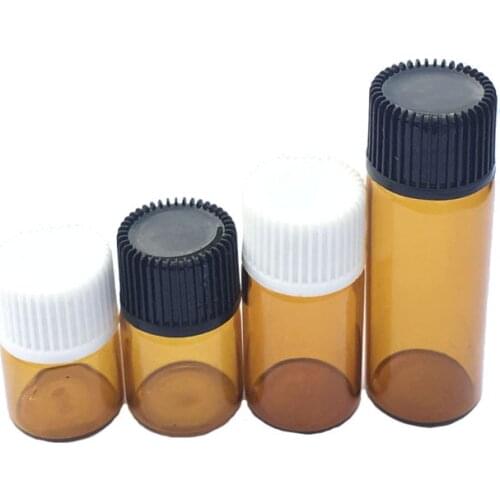 5pcs 1ml 2ml 3ml 5ml Mini Amber Perfume sample Glass Bottle with Orifice Reducer Siamese Plug Small Essential Oil Clear Vials