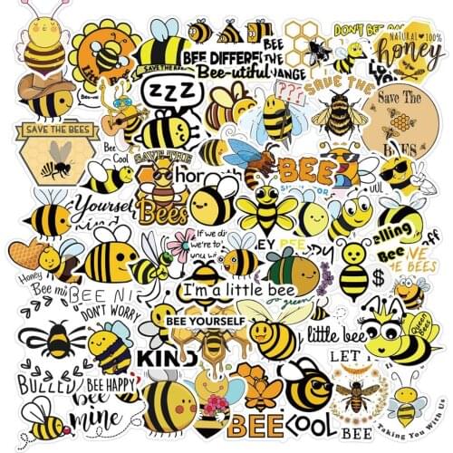 50PCS Lnspirational Little Bee Sticker Pack Cute Cartoon Insect Honeybee Decal Stickers to Fridge Ski Bicycle Motorcycle Car
