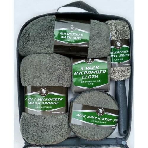 9pcs Car Cleaning Kit Car Wash Supplies Microfiber Towel Detailing Car Wheel Brush Waxing Sponge Combination Car Cleaning Tools