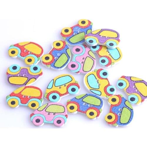 Car Shaped Wooden Buttons Accessories Handmade Art Home Decoration Crafts Sewing Decorative Scrapbooking 50pcs 19x25mm MT0635
