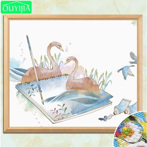 OUYIJIA 5D DIY Diamond Painting "Two swans and watercolor" Full Square Diamond Embroidery Rhinestone Picture Mosaic Painting