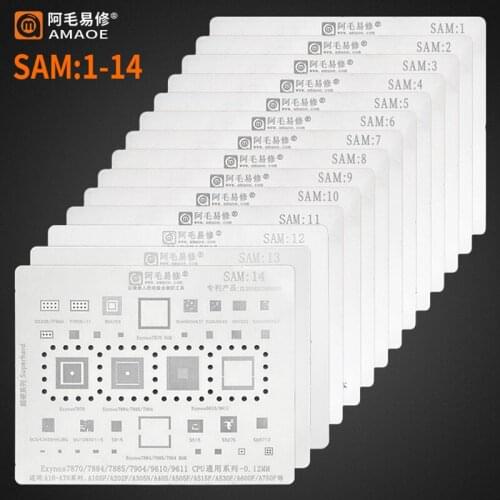 Amaoe SAM 1-14 BGA Reballing Stencil For Samsung A10-A70 A40S S10 S9 S8 S7 S6 Note 10 9 8 7 5 4 J1-J7 CPU RAM Power WIFI IC Chip