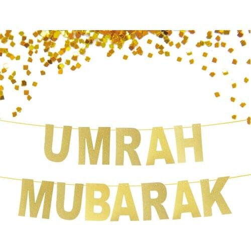 Glitter Gold Banner Umrah Mubarak, Ramadan mubarak banner, Eid Banner, Eid Decorations, Eid Festival Decoration, Muslim Festival