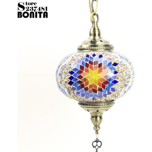 Big size Southeast Asian Bohemia hanging lamps for dining room Handmade Iron glass mosaic Colorful design lamp pendant lighting
