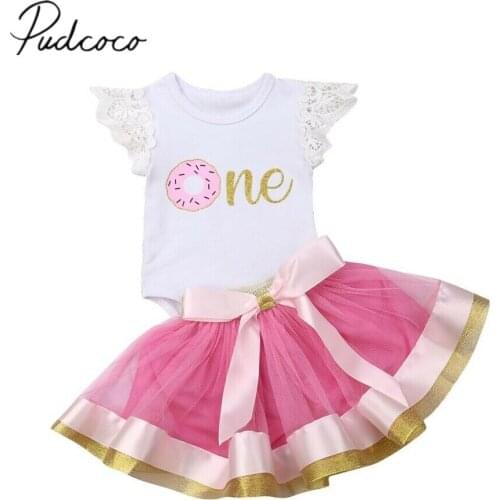 2019 Children Summer Clothing 0-24M Newborn Toddler Baby Girl Sets One Letter Romper +Lace Tutu Tulle Skirt Birthday Outfits