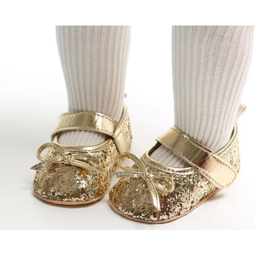 Baby Girl Bowknot Sequin Design Anti-Slip Prewalker Infant Casual Nylon Clasp Sneakers Toddler Soft Soled Solid Color Baby Shoes