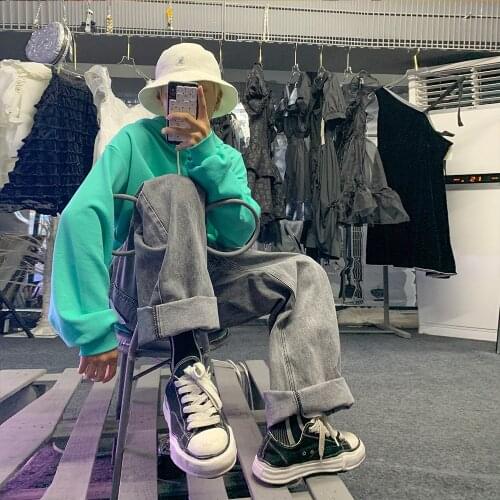 Korean Style Spring Autumn Men Loose Straight Leg Jeans Hip Hop Vintage Wash Pants Baggy Wide Leg Bell Bottom Oversized Jeans