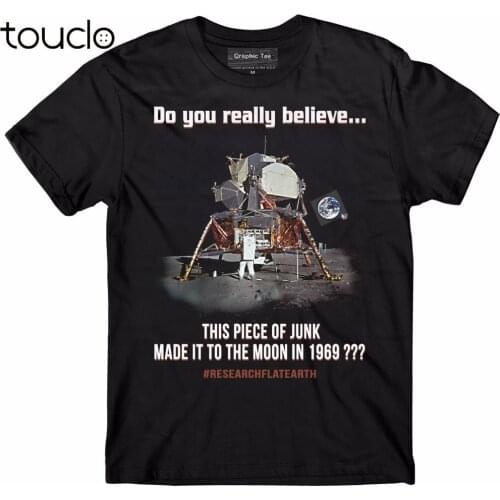 Hot Sale Fashion Flat Earth T-shirt, Lunar Lander T-shirt, Earth Is Flat Print Casual T-Shirt Men Brand