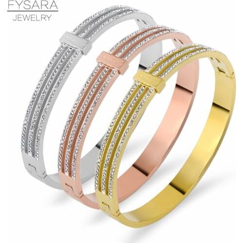 FYSARA Cubic Zirconia Eternal Lover Bracelets Bangles For Women Luxury Three Rows Crystals Pave Pulseiras Wedding Bridal Jewelry