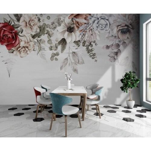 Hand-painted flowers art living room TV background wallpaper photo home decoration flower pastoral mural decoration 3d wallpaper
