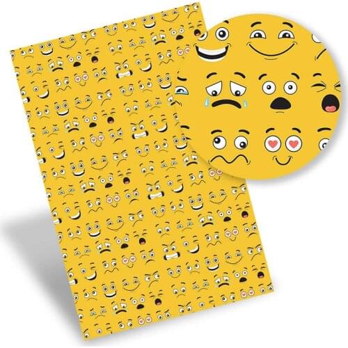 Faux Synthetic Leather Fabric Funny Emoticons Printed Sheets For DIY Bowknot Bags Scrapbooking Crafts Supplies 22*30cm/0.8mm 1pc