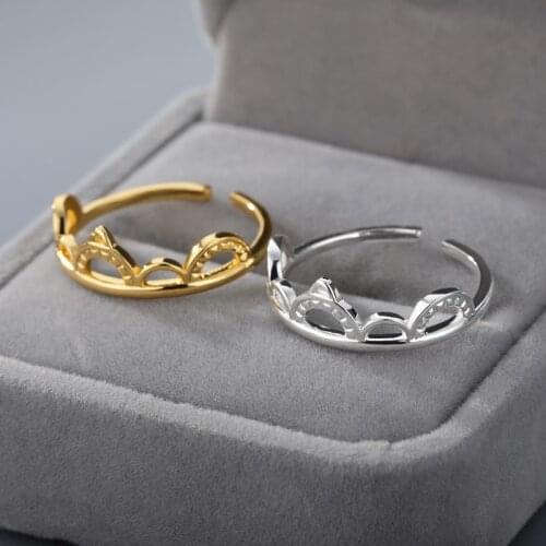 Hollow Crown Queen Rings For Women Girls Adjustable Stainless Steel Gold Silver Color Wedding Bride Brithday Rings Jewelry Gift