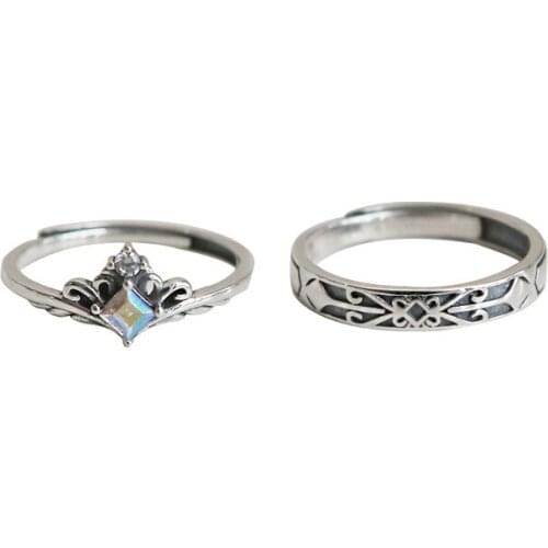 Uloveido 925 sterling silver princess and knight couple ring men and women ring ins Korean version of simple open ring SALRG59