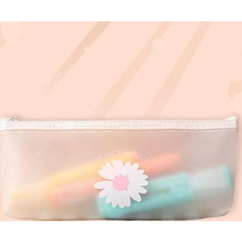 Korea Kawaii Pencil Case Matte Transparent Daisy Gift Pencil Box Pencilcase Pencil Bag School Supplies Stationery Wholesale 2021