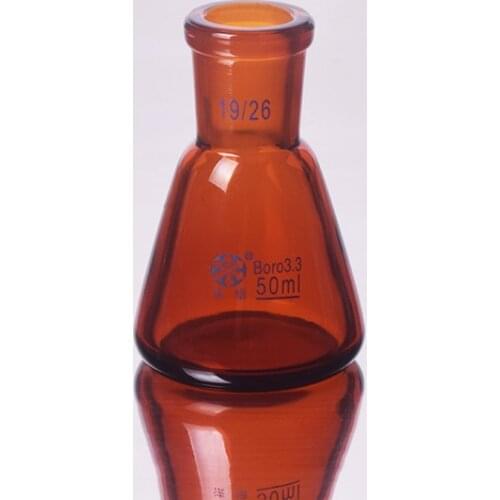 Brown conical flask with standard ground-in mouth,Capacity 50ml,joint 19/26,Erlenmeyer flask with standard ground mouth