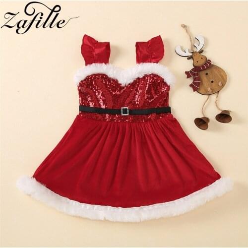 ZAFILLE Red Girl Dress Christmas Clothes For Girl Squeins Party New Years Costumes Children Baby Dresses For Girl Toddler