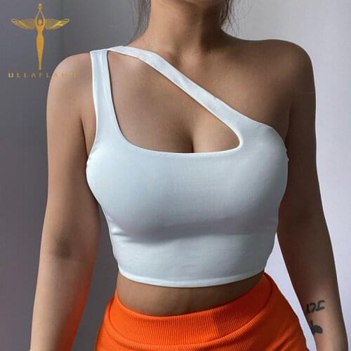Summer Crop Tops Womens Sexy Hollow White Tank Vest One-Shoulder Skinny Elastic Camisole Female Bottom Slim Tank Top Mujer Camis