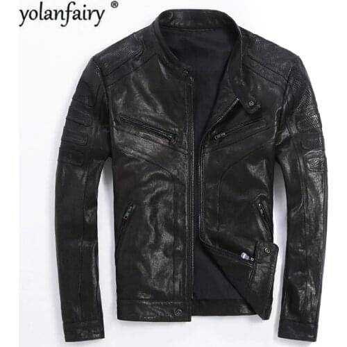 YOLANFAIRY 100% Real Sheepskin Coat Mens Genuine Leather Jacket Short Slim Jackets for Men Outwear LG20170004 MF061