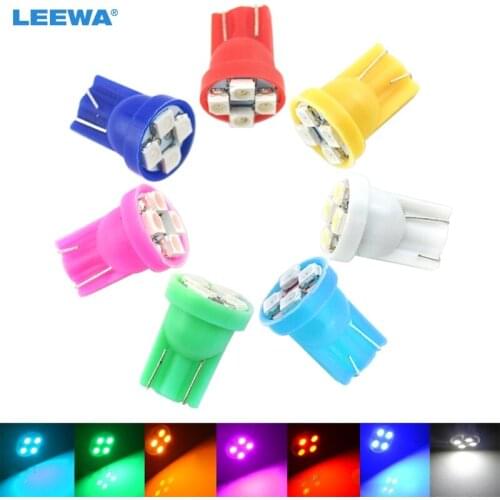 LEEWA 50pcs 7colors White/Blue/Red/Yellow/Green High Power 1210/3528 4SMD 4LED T10 W5W 194 168 Car LED Light Bulbs #CA2778