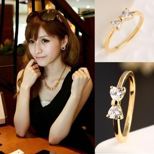 Fashion Women White Gold Color Bowtie Rings Jewelry Cubic Zirconia Wedding Band Ring For Female Valentines Day Gift Bijoux