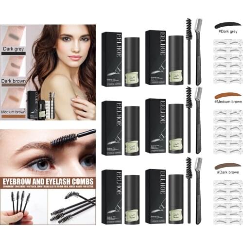 One Step Eyebrow Powder Stamp Shaping Kit Tools Hairline Shadow Powder Stick Reusable Eyebrow Stencils Eyebrow Pen Brushes
