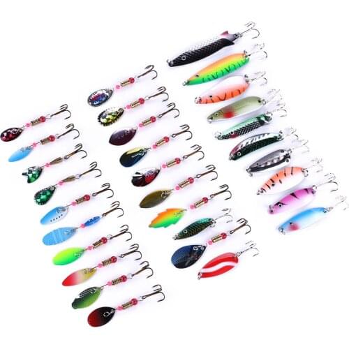 HENGJIA 30PCS Fishing Lure Set Spinner Hard Bait Spoon Metal Fishing Tackle