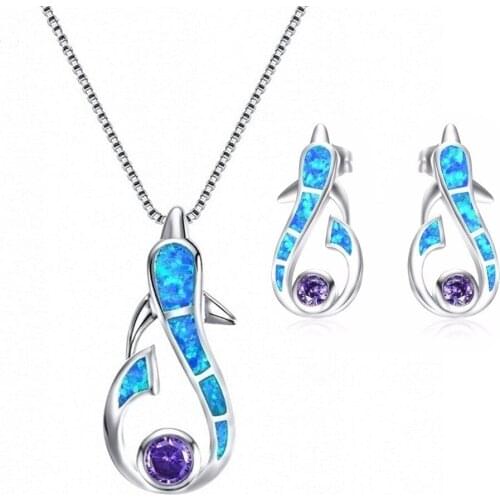 New Hot Selling Personality Unique Jewelry Fashion Exquisite Blue Dolphin Pendant Necklaces Earrings Women Wedding Birthday Part