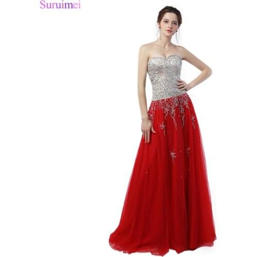 New Arrival Contrast Evening Dresses Beaded High Quality Champagne Red Tulle Corset Long Eveing Gown