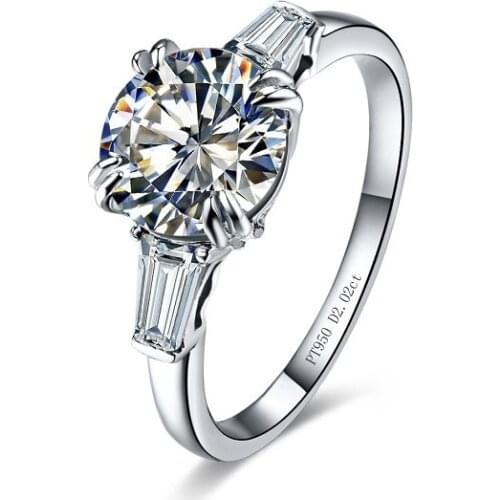 Top Quality 2Ct 8.0mm Test Positive D Moissanite Wedding Ring Platinum 950 Ring White Gold Jewelry