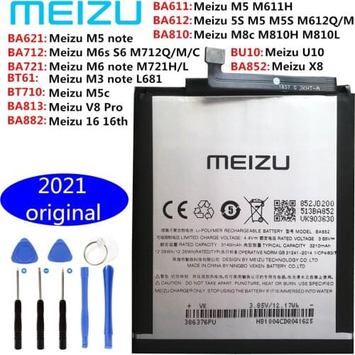 100% Original BA711 BA712 BA721 BA810 BA612 Battery For Meizu Meilan 6 M6 M711Q M711 M711C M6s S6 M6 Note M8C M5s Batteries