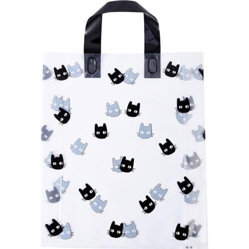 50Pcs/Lot Wholesale Beauty Plastic Shopping Bags with Handle Personal General Boutique Clothes Gift Packaging Bags 3 Sizes