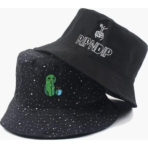 Unisex Alien Bucket Hat Double-Side Funny Hat Bob Cap Mens Fashion Cotton Foldable Sunscreen Embroidery Fisherman Hats Sun Hat